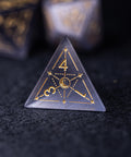 URWizards Dnd Grey Cat's Eye Stone Engraved Dice Set Astrology Style - Urwizards