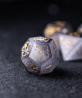 URWizards Dnd Grey Cat's Eye Stone Engraved Dice Set Astrology Style - Urwizards