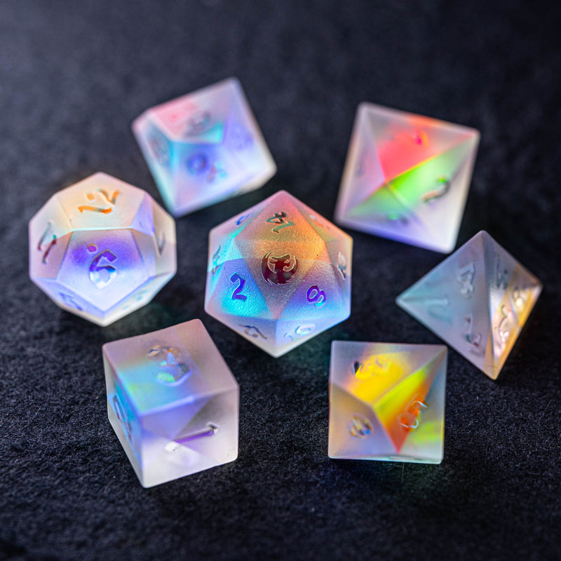 URWizards Dnd Dichroic Prism Glass Raised Dice Set Dragon Style - Urwizards