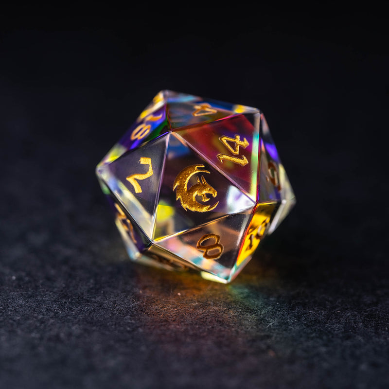 URWizards Dnd Dichroic Prism Glass Engraved Dice Set Dragon Style - Urwizards