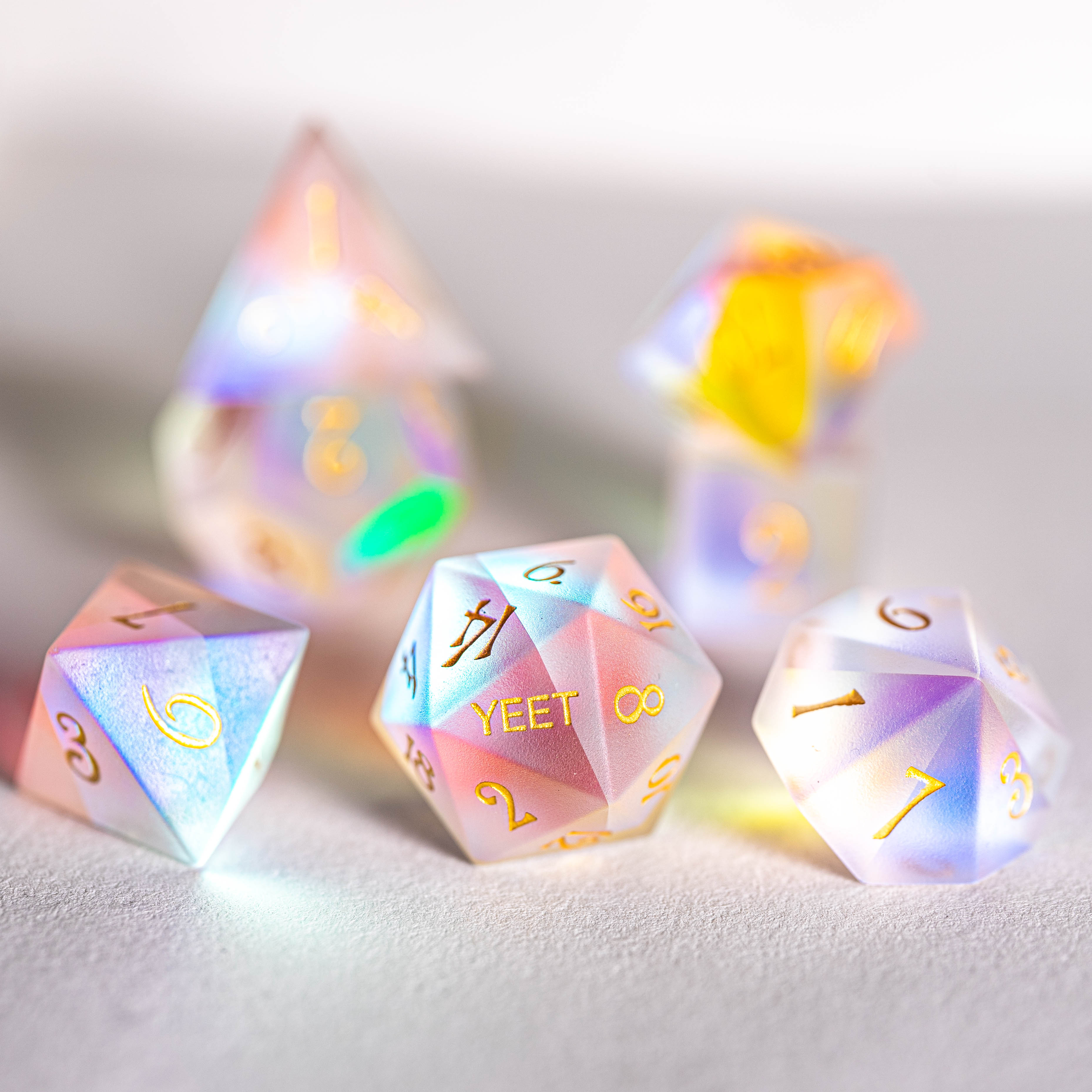 URWizards D&D Frosted Dichroic Prism Glass Dice Set YEET & F*CK | Urwizards