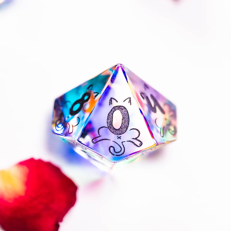 URWizards Dnd Engraved Dichroic Prism Glass Dice Set Meow Style - Urwizards