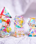 URWizards Dnd Dichroic Prism Glass Engraved Dice Set F*CK Style - Urwizards