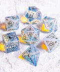 URWizards Dnd Opalite Engraved Dice Set Astrology Style Black Inked - Urwizards