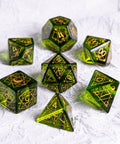 URWizards Dnd Peridot Glass Engraved Dice Set Astrology Style - Urwizards