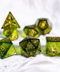 URWizards Dnd Peridot Glass Engraved Dice Set Astrology Style - Urwizards