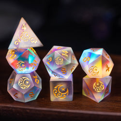 URWizards Dnd Frosted Dichroic Prism Glass Dice Set Moon Stars - Urwizards