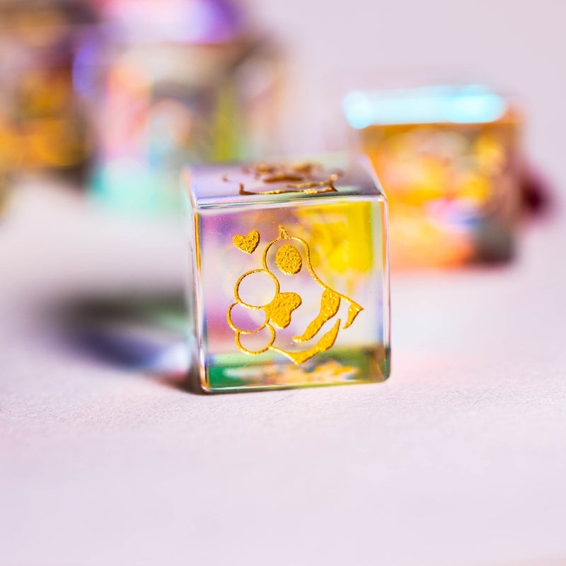 URWizards Dnd Engraved Dichroic Prism Glass D6 Dice Meow Style - Urwizards