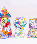 URWizards Dnd Dichroic Prism Glass Engraved Dice Set F*CK Style - Urwizards