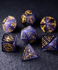 URWizards Dnd Purple Cat's Eye Stone Engraved Dice Set Astrology Style - Urwizards