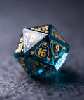 URWizards Dnd Engraved Blue Glass Dice Set Meow Style - Urwizards