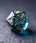 URWizards Dnd Engraved Blue Glass Dice Set Meow Style - Urwizards
