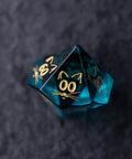 URWizards Dnd Engraved Blue Glass Dice Set Meow Style - Urwizards