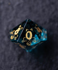 URWizards Dnd Engraved Blue Glass Dice Set Meow Style - Urwizards