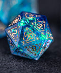URWizards Dnd Resin Blue Glitter Engraved Dice Set Astrology Style - Urwizards