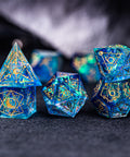 URWizards Dnd Resin Blue Glitter Engraved Dice Set Astrology Style - Urwizards