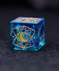 URWizards Dnd Resin Blue Glitter Engraved Dice Set Astrology Style - Urwizards