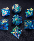 URWizards Dnd Resin Blue Glitter Engraved Dice Set Astrology Style - Urwizards