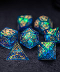 URWizards Dnd Resin Blue Glitter Engraved Dice Set Astrology Style - Urwizards