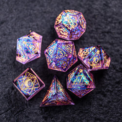 URWizards Dnd Resin Purple Glitter Engraved Dice Set Astrology Style - Urwizards