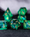URWizards Dnd Resin Green Glitter Engraved Dice Set YEET & F*CK - Urwizards