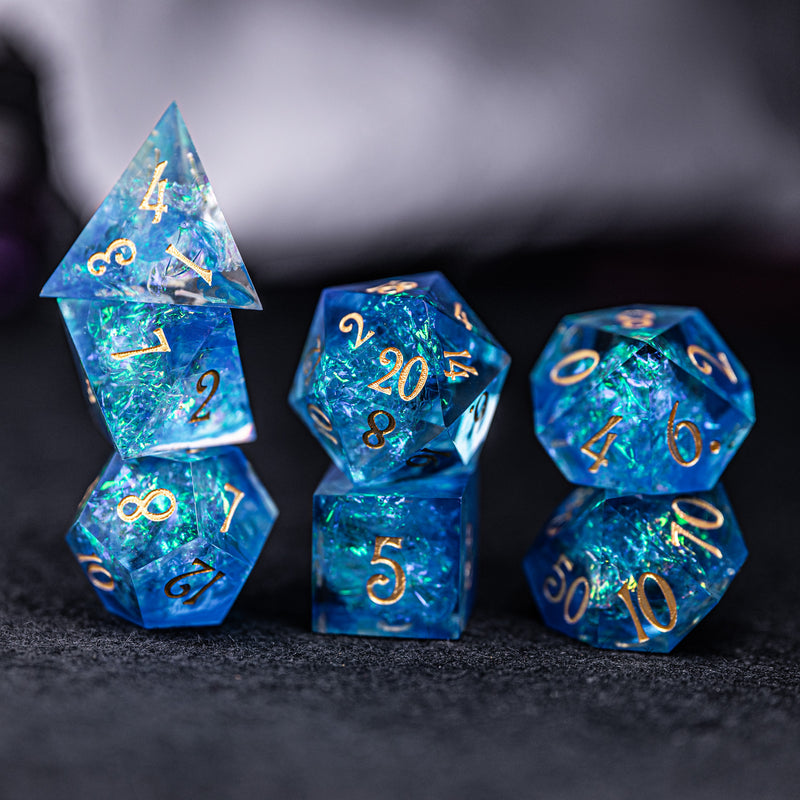 URWizards Dnd Resin Blue Glitter Engraved Dice Set YEET & F*CK - Urwizards