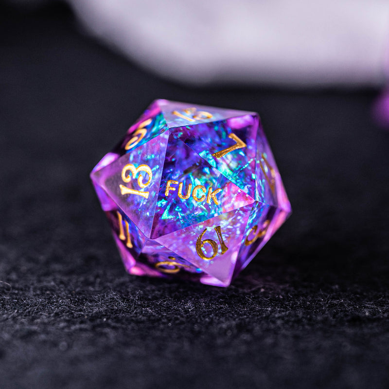 URWizards Dnd Resin Purple Glitter Engraved Dice Set YEET & F*CK - Urwizards