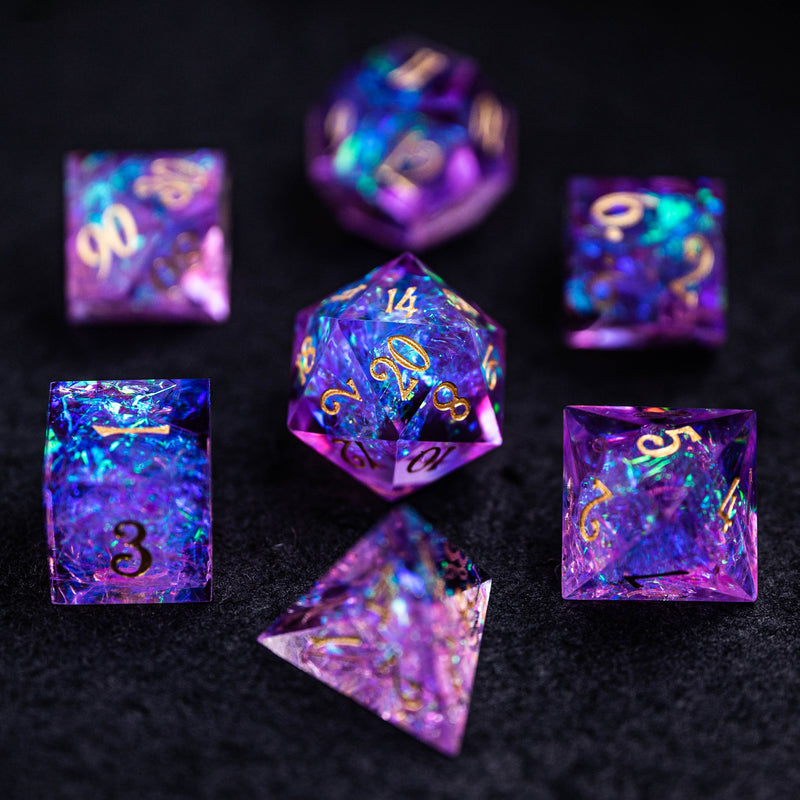 URWizards Dnd Resin Purple Glitter Engraved Dice Set - Urwizards