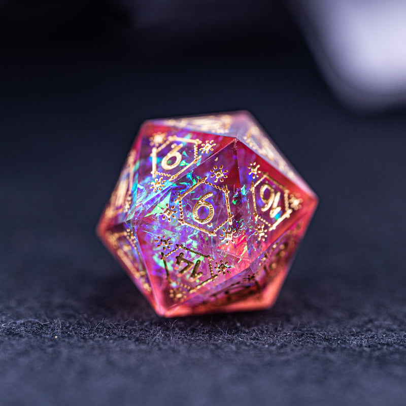 URWizards Dnd Resin Pink Glitter Engraved Dice Set Astrology Style - Urwizards