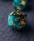 URWizards Dnd Engraved Teal Green Cat's Eye Dice Set Meow Style - Urwizards