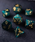 URWizards Dnd Engraved Teal Green Cat's Eye Dice Set Meow Style - Urwizards