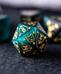 URWizards Dnd Engraved Teal Green Cat's Eye Dice Set Meow Style - Urwizards