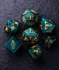 URWizards Dnd Engraved Teal Green Cat's Eye Dice Set Meow Style - Urwizards