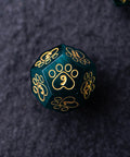 URWizards Dnd Engraved Teal Green Cat's Eye Dice Set Meow Style - Urwizards