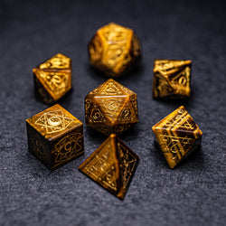 URWizards Dnd Yellow Tiger's Eye Stone Engraved Dice Set Astrology Style - Urwizards