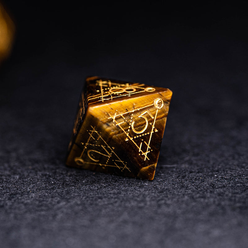 URWizards Dnd Yellow Tiger's Eye Stone Engraved Dice Set Astrology Style - Urwizards