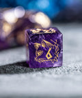 URWizards Dnd Engraved Amethyst Stone Dice Set Cat Style - Urwizards