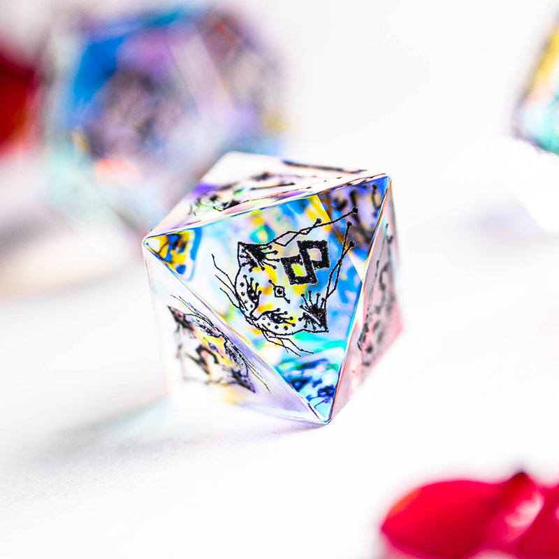 URWizards Dnd Engraved Dichroic Prism Glass Dice Set Cat Style - Urwizards