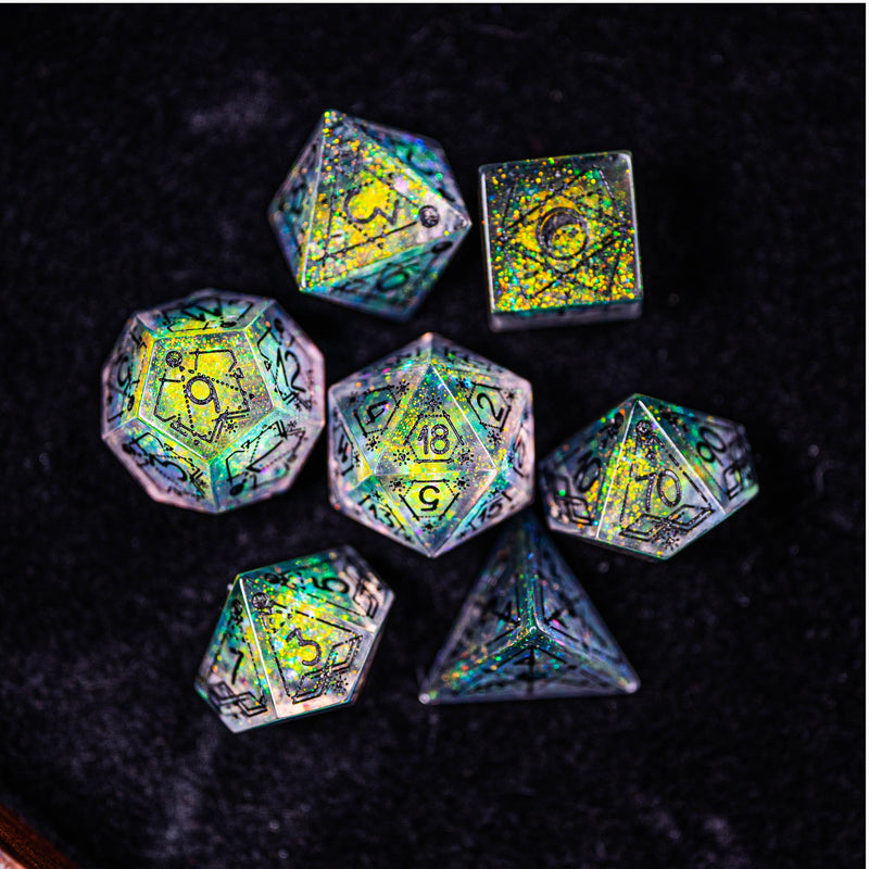 URWizards Dnd Resin Aurora Glitter Engraved Dice Set Astrology Style - Urwizards