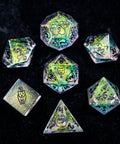 URWizards Dnd Resin Aurora Glitter Engraved Dice Set Meow Style - Urwizards