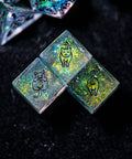 URWizards Dnd Resin Aurora Glitter Engraved Dice Set Meow Style - Urwizards