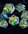 URWizards Dnd Resin Aurora Glitter Engraved Dice Set Meow Style - Urwizards