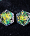 URWizards Dnd Resin Aurora Glitter Engraved Dice Set Meow Style - Urwizards