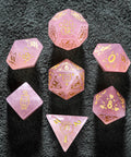 URWizards Dnd Engraved Rose Quartz Dice Set Meow Style - Urwizards