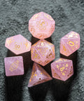 URWizards Dnd Engraved Rose Quartz Dice Set Meow Style - Urwizards