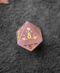 URWizards Dnd Engraved Rose Quartz Dice Set Meow Style - Urwizards