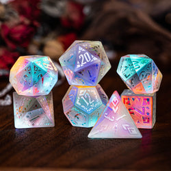 URWizards Dnd Engraved Dichroic Prism Glass Dice Set Ancient Style - Urwizards