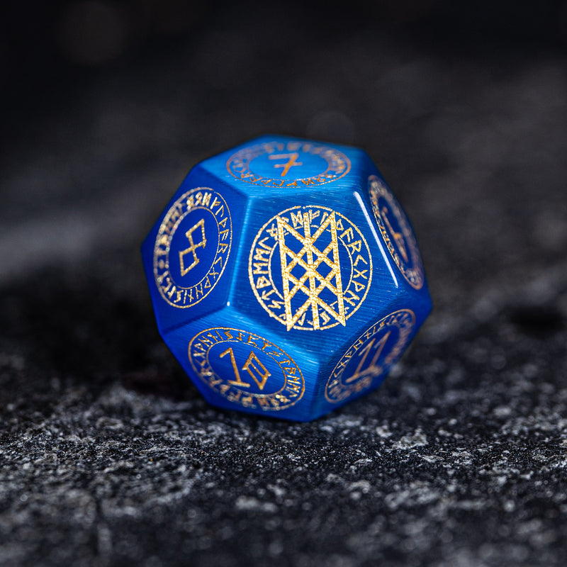 URWizards Dnd Engraved Blue Cat's Eye Stone Dice Set Nordic Style - Urwizards