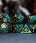 URWizards Dnd Engraved Teal Green Cat's Eye Stone Dice Set Nordic Style - Urwizards