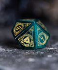 URWizards Dnd Engraved Teal Green Cat's Eye Stone Dice Set Nordic Style - Urwizards